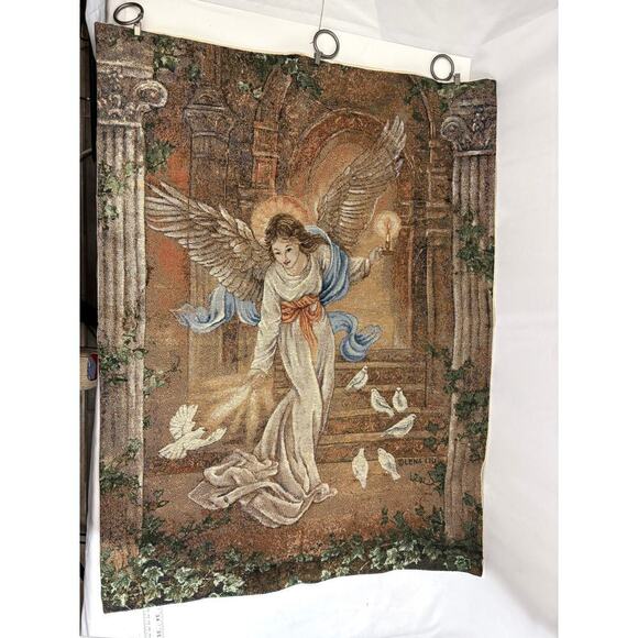 Angel of Love Tapestry Wall Hanging Angel Flowers 25" x 33" Lena Lui Romanticism - Picture 10 of 11